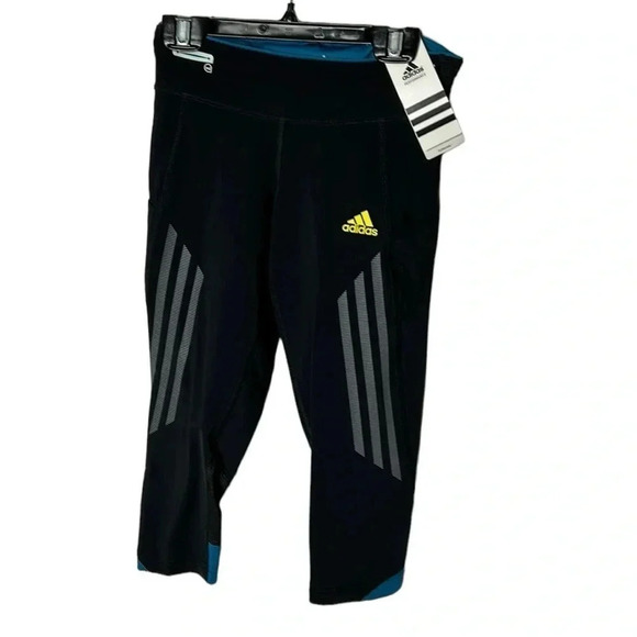 ADIDAS Capri women XS, NWT  leggings ,reflective,logo ,black,striped,activewear - Picture 3 of 11